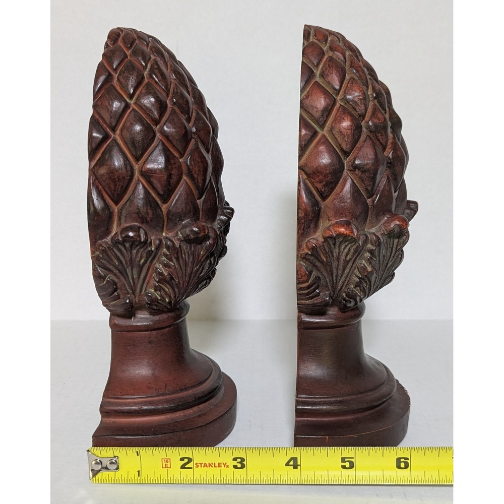 Classic Set Pineapple Bookends Stained Antique Brown Resin (2) 8 1/2" - Picture 7 of 14